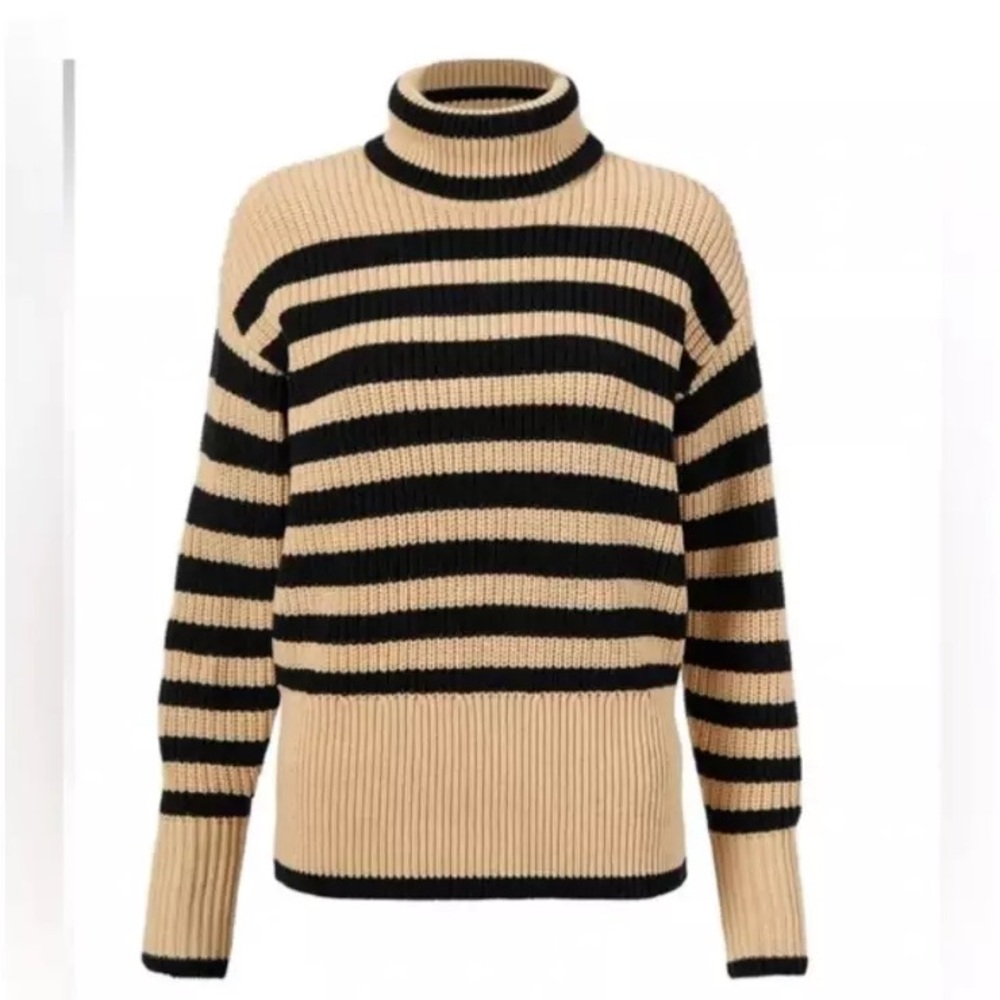 Striped Turtleneck Sweater - Black and Tan